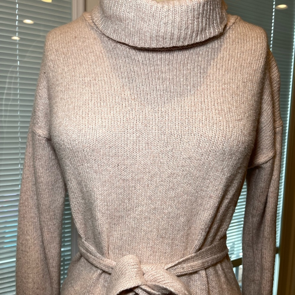 Cozy Knit Midi Sweater Dress S – Rachel Zoe, Tie Waist Turtleneck - Picture 3 of 10